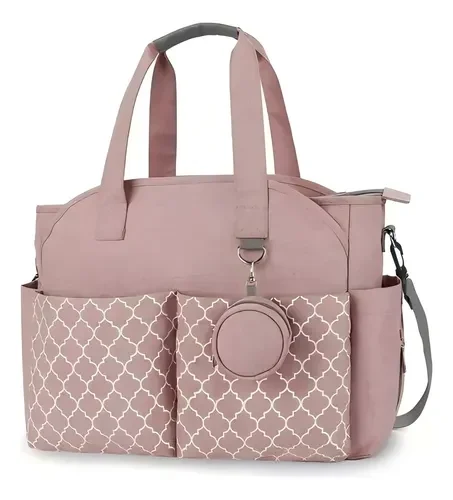 Mochila pañalera rosa con cambiador