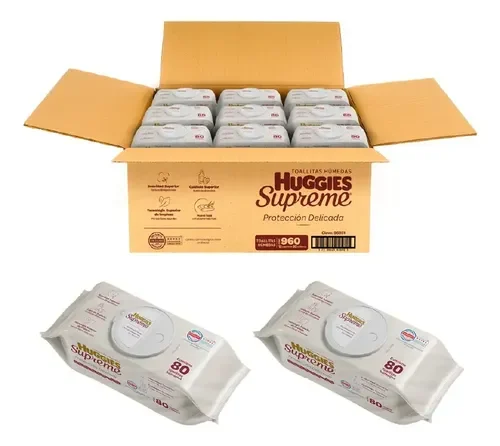 Toallitas Huggies Supreme · caja de 12 paquetes