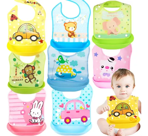 Baberos de silicona suave para bebé, 8 piezas