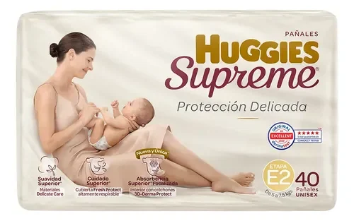 Pañales Huggies Supreme · etapa 2 (40 piezas)