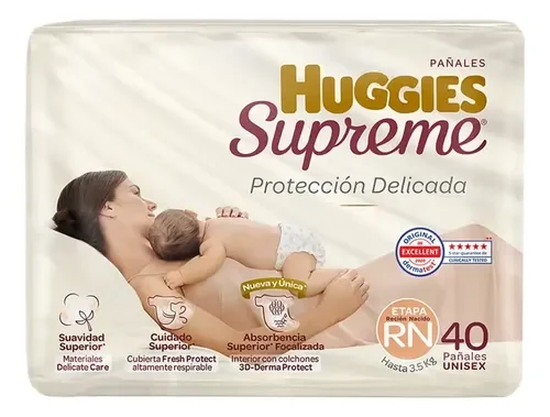 Pañales Huggies Supreme · recién nacido (40 piezas)
