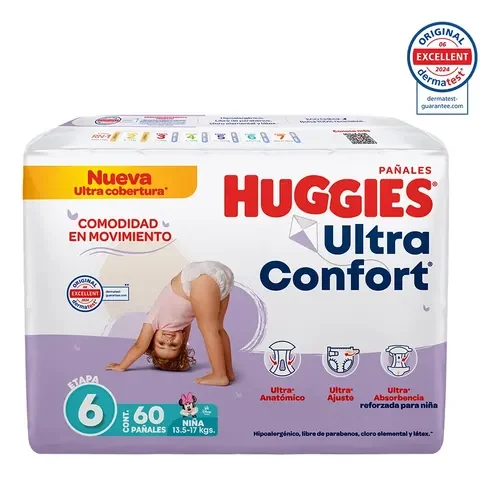 Pañales Huggies UltraConfort · etapa 6 niña (60 piezas)