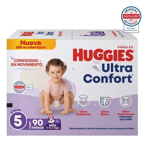 Pañales Huggies UltraConfort · etapa 5 niña (90 piezas)