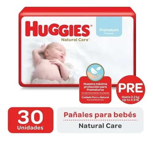 Pañales Huggies Natural Care · prematuro (30 piezas)