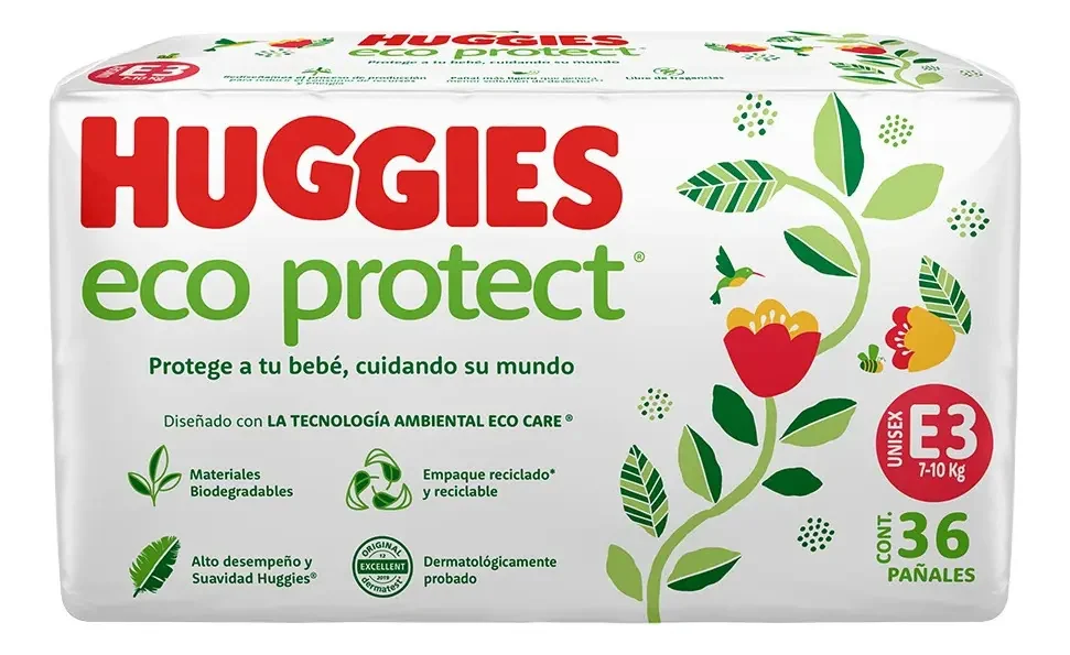 Pañales Huggies Eco Protect · etapa 3 (36 piezas)