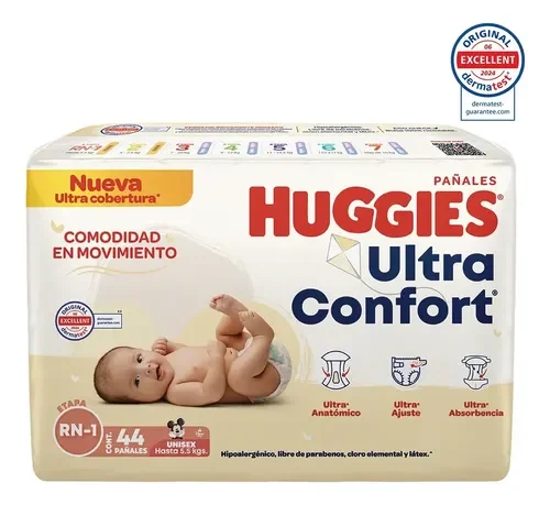 Pañales Huggies UltraConfort · recién nacido (44 piezas)