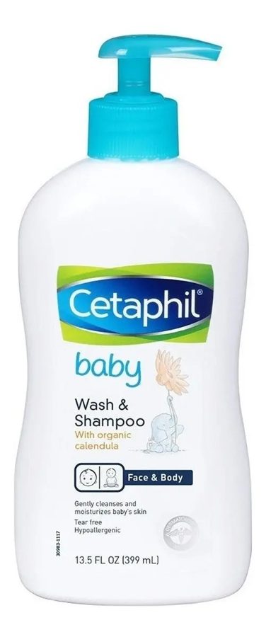 Cetaphil Baby jabón y shampoo 2 en 1 con caléndula · 399 ml