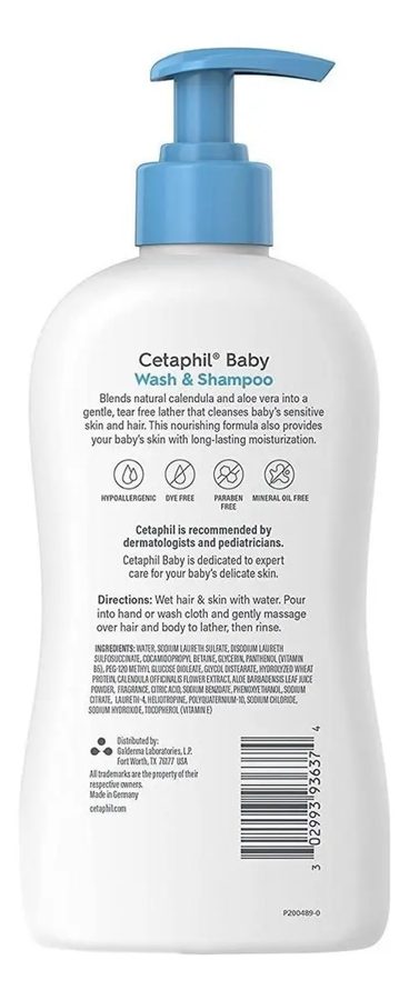 Cetaphil Baby jabón y shampoo 2 en 1 con caléndula · 399 ml