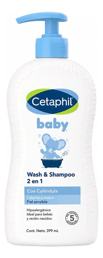 Cetaphil Baby jabón y shampoo 2 en 1 con caléndula · 399 ml