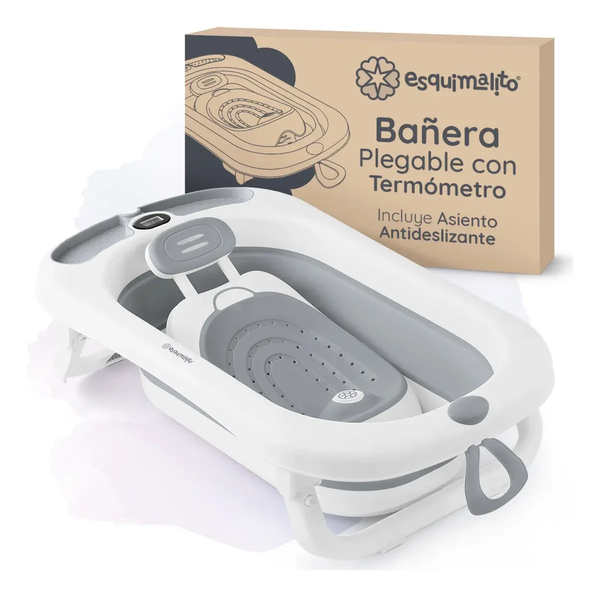 Esquimal bañera plegable con termómetro y asiento antiderrapante