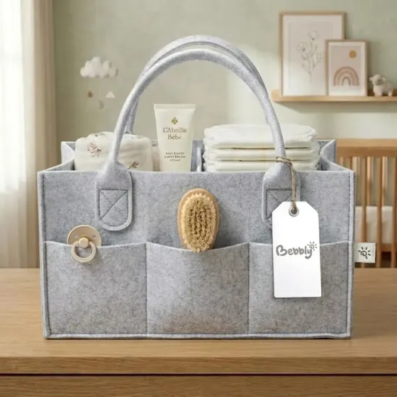 Organizador de pañales Bebbly tipo caddy (gris claro)