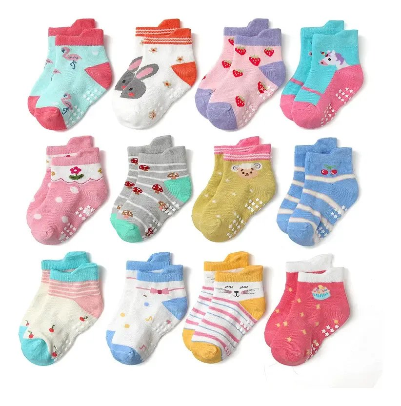 12 pares calcetines antiderrapantes para bebé