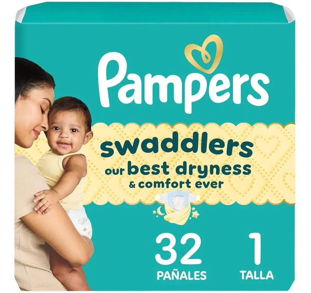 Pañales Pampers Swaddlers · talla 1 recién nacido (32 pz)