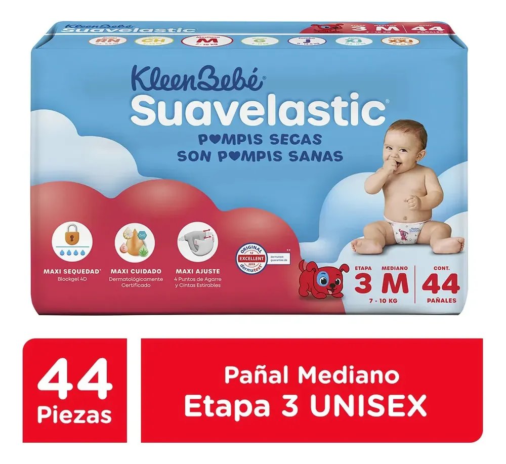 Pañales KleenBebé Suavelastic · etapa 3 (44 pz)