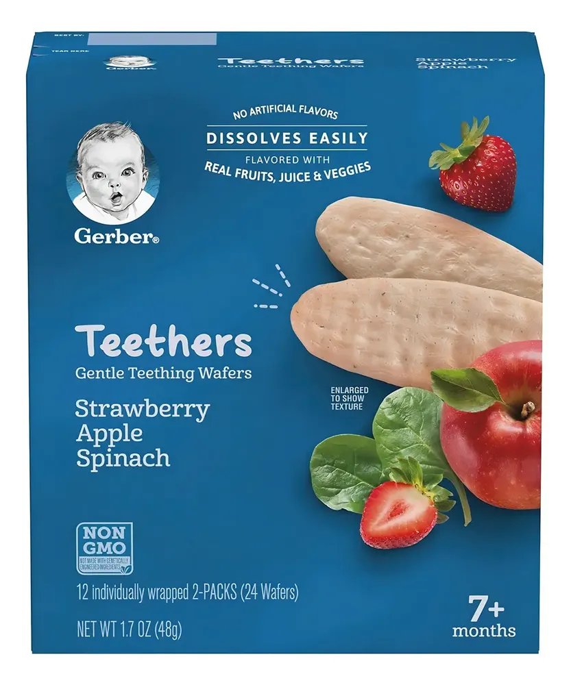 Gerber obleas de dentición fresa, manzana y espinaca