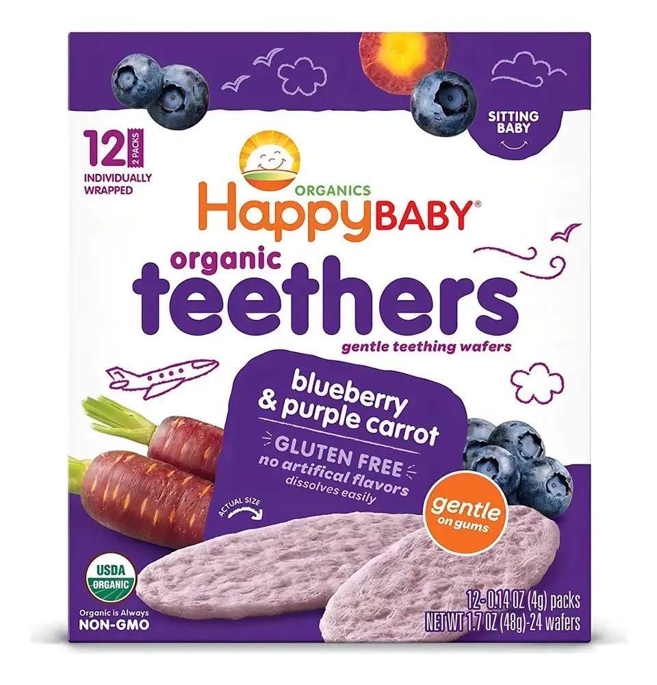 Happy Baby galletas de dentición moras y zanahoria púrpura