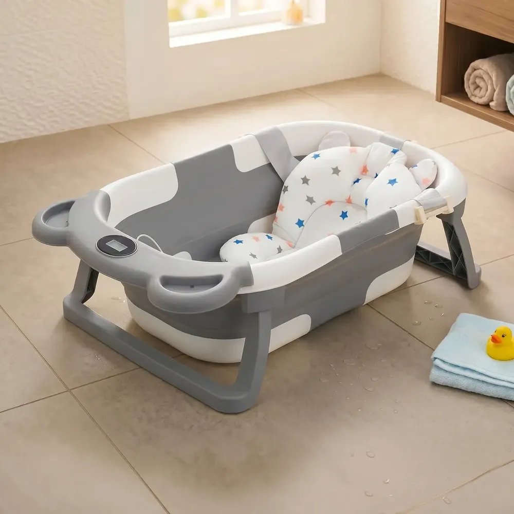 Bañera plegable Bebbly con sensor de temperatura y cojín antiderrapante
