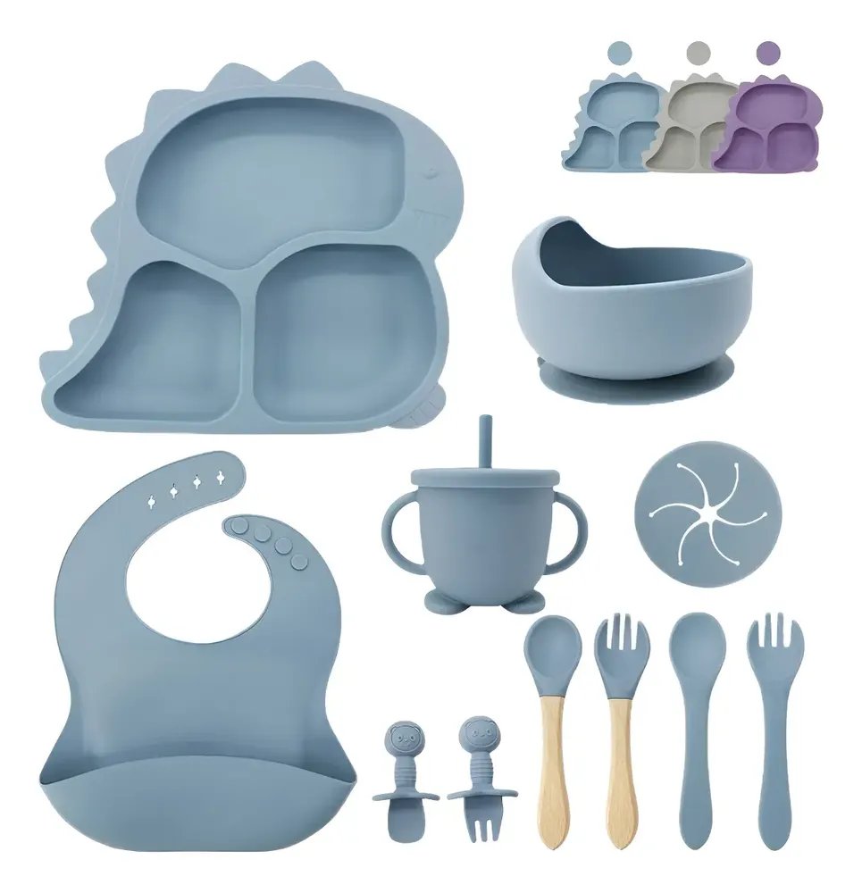 Set de vajilla de silicón para bebé (plato, bowl, vaso y babero)